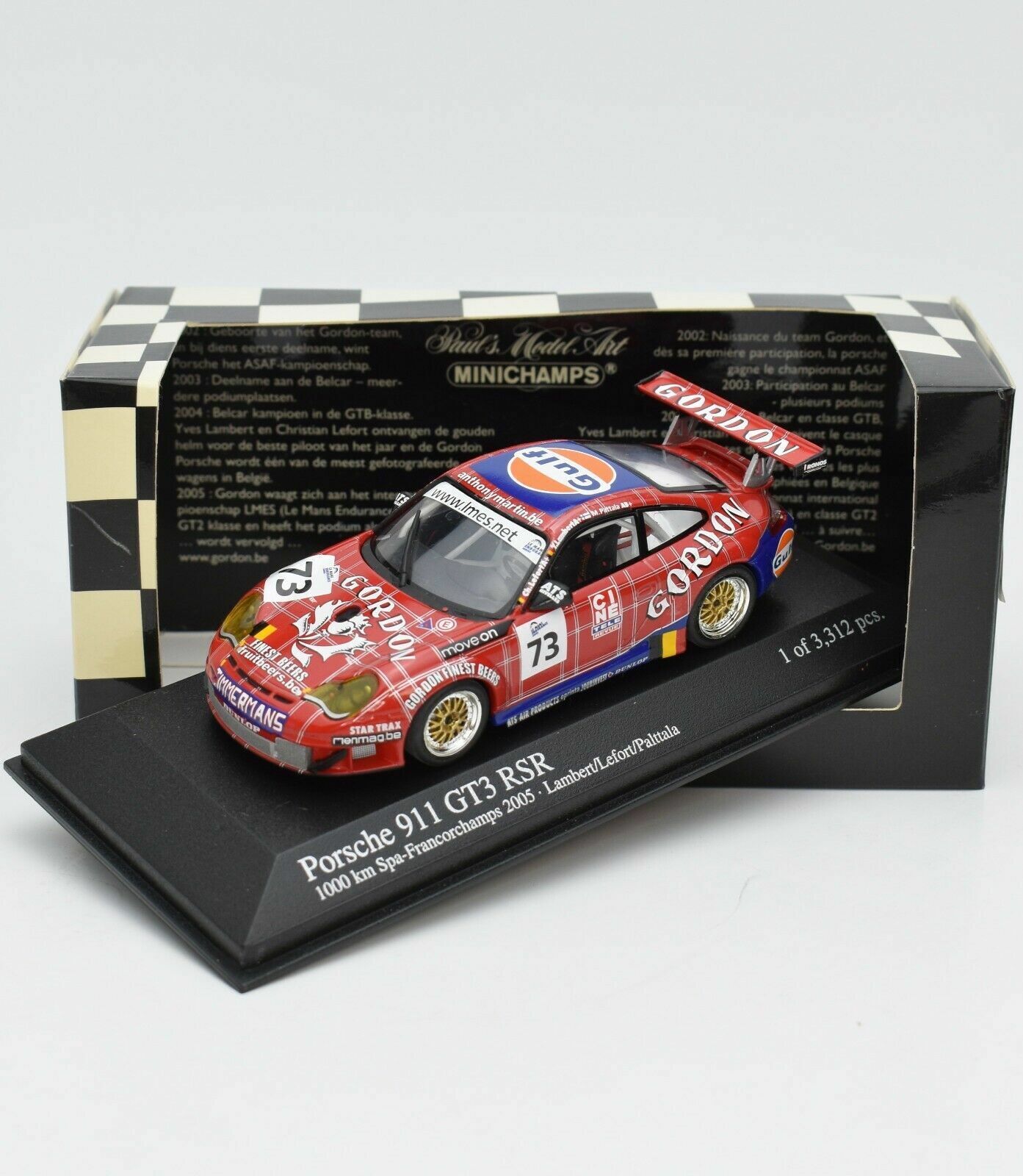 Minichamps 1:43 Porsche 911 GT3 RSR Lambert/Lefort/Palttala Team Gordon #73 1000KM Spa-Francorchamps 2005 400056473