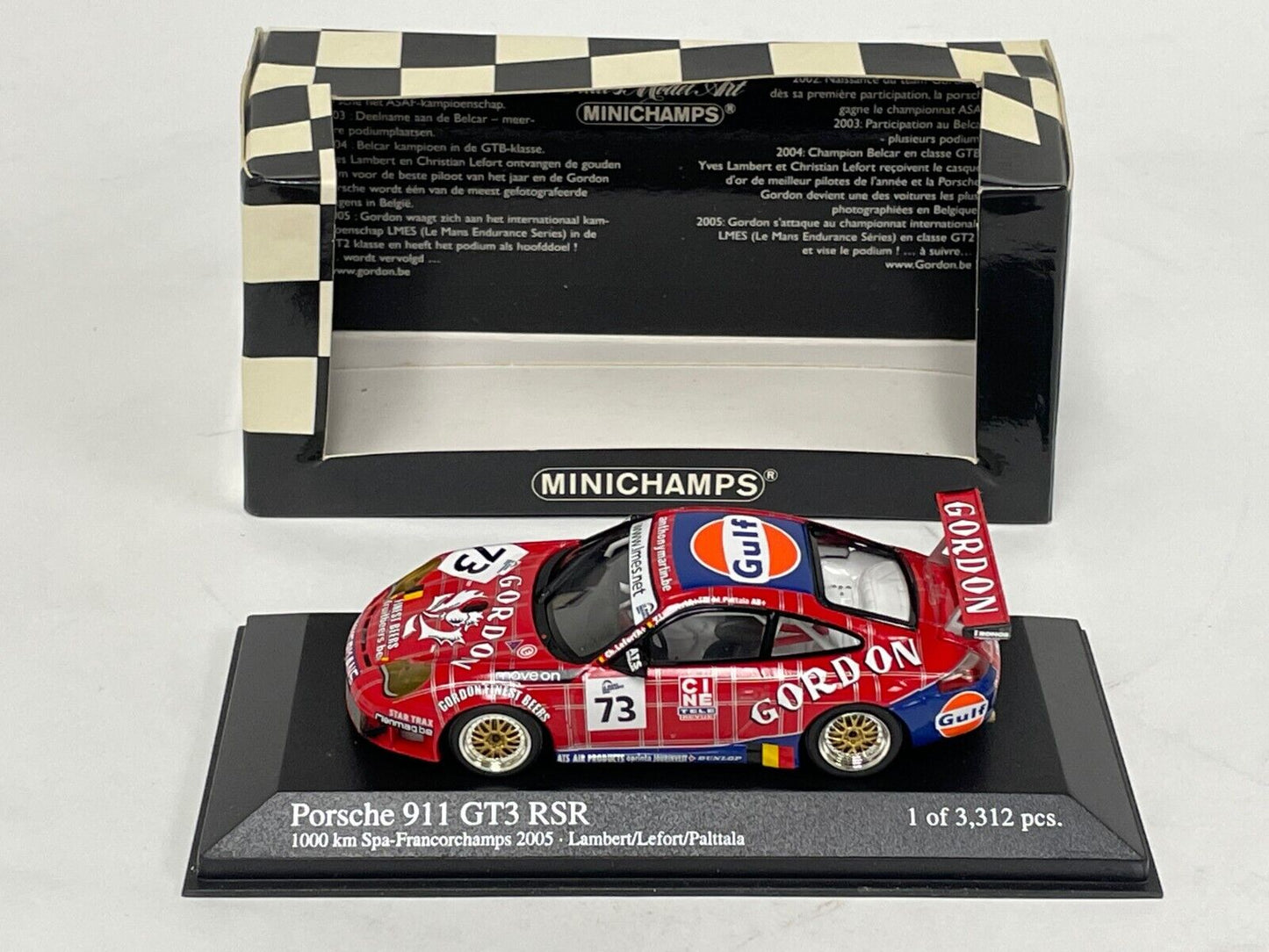Minichamps 1:43 Porsche 911 GT3 RSR Lambert/Lefort/Palttala Team Gordon #73 1000KM Spa-Francorchamps 2005 400056473