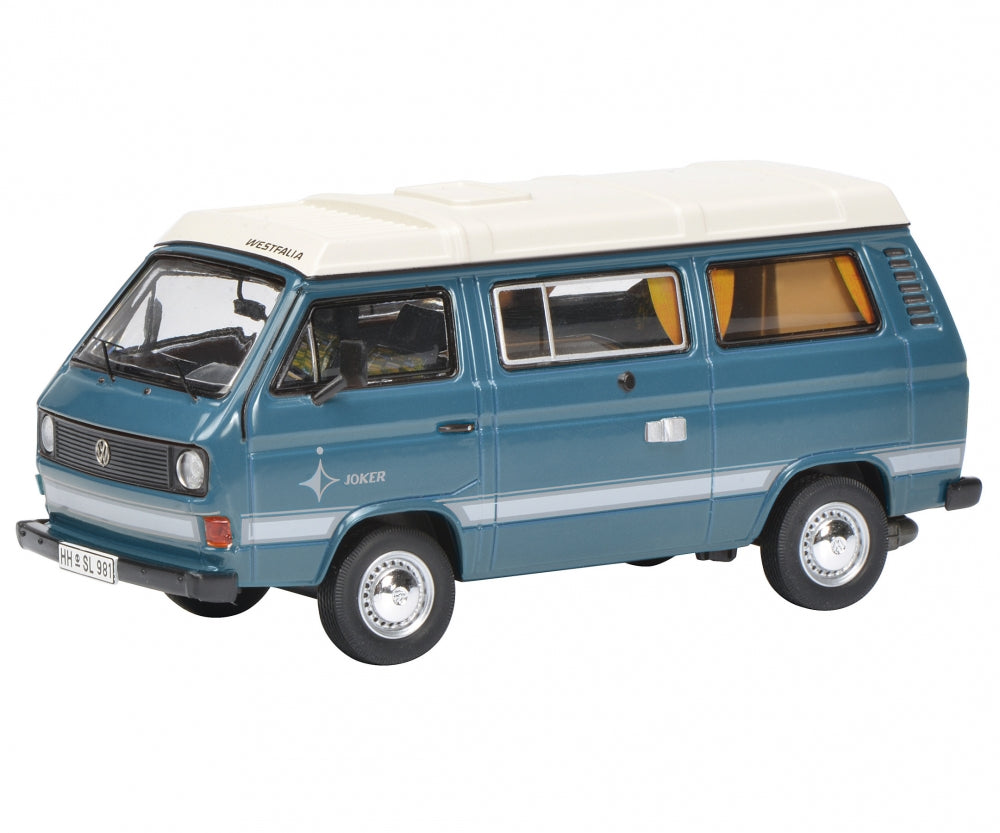 Schuco 1:43 Volkswagen T3a Joker camping bus medium blue 450347600