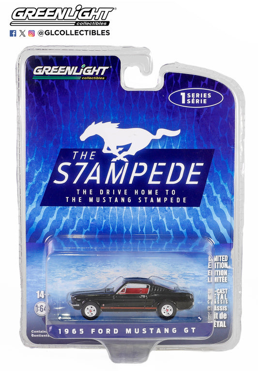 GreenLight 1:64 The Drive Home to the Mustang Stampede Series 1 - 1965 Ford Mustang GT - Raven Black with Red Stripes 13340-A