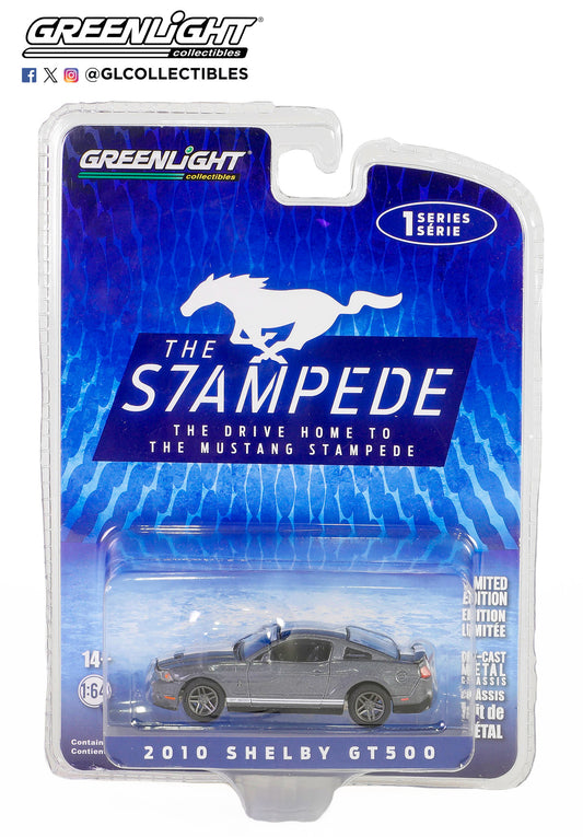 GreenLight 1:64 The Drive Home to the Mustang Stampede Series 1 - 2010 Ford Shelby GT500 - Sterling Grey Metallic with White Stripes 13340-D
