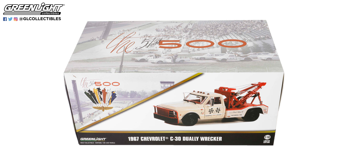 GreenLight 1:18 1967 Chevrolet C-30 Dually Wrecker - 51st Annual Indianapolis 500 Mile Race Official Truck Courtesy of Ernest Holmes Co. Chattanooga, Tennessee 13651