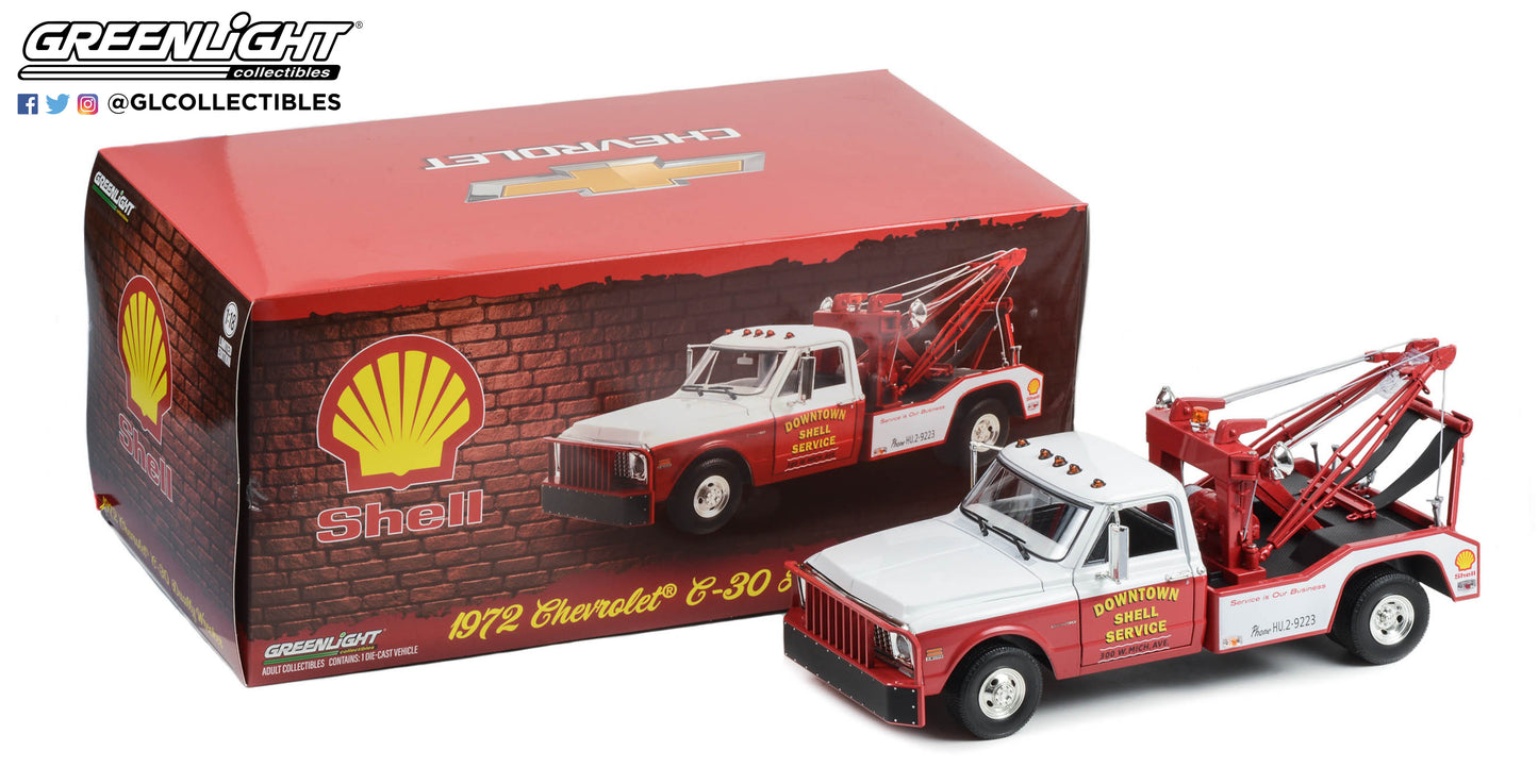 GreenLight 1:18 1972 Chevrolet C-30 Dually Wrecker - Downtown Shell Service “Service is Our Business” 13654