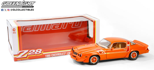 GreenLight 1:18 1980 Chevrolet Camaro Z/28 Hugger - Hugger Red Orange - General Motors Special Vehicle Development 13658
