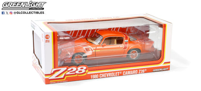 GreenLight 1:18 1980 Chevrolet Camaro Z/28 Hugger - Hugger Red Orange - General Motors Special Vehicle Development 13658