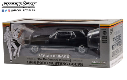 GreenLight 1:18 1968 Ford Mustang Coupe He Country Special - Bill Goodro Ford, Denver, Colorado - Stealth Black 13661