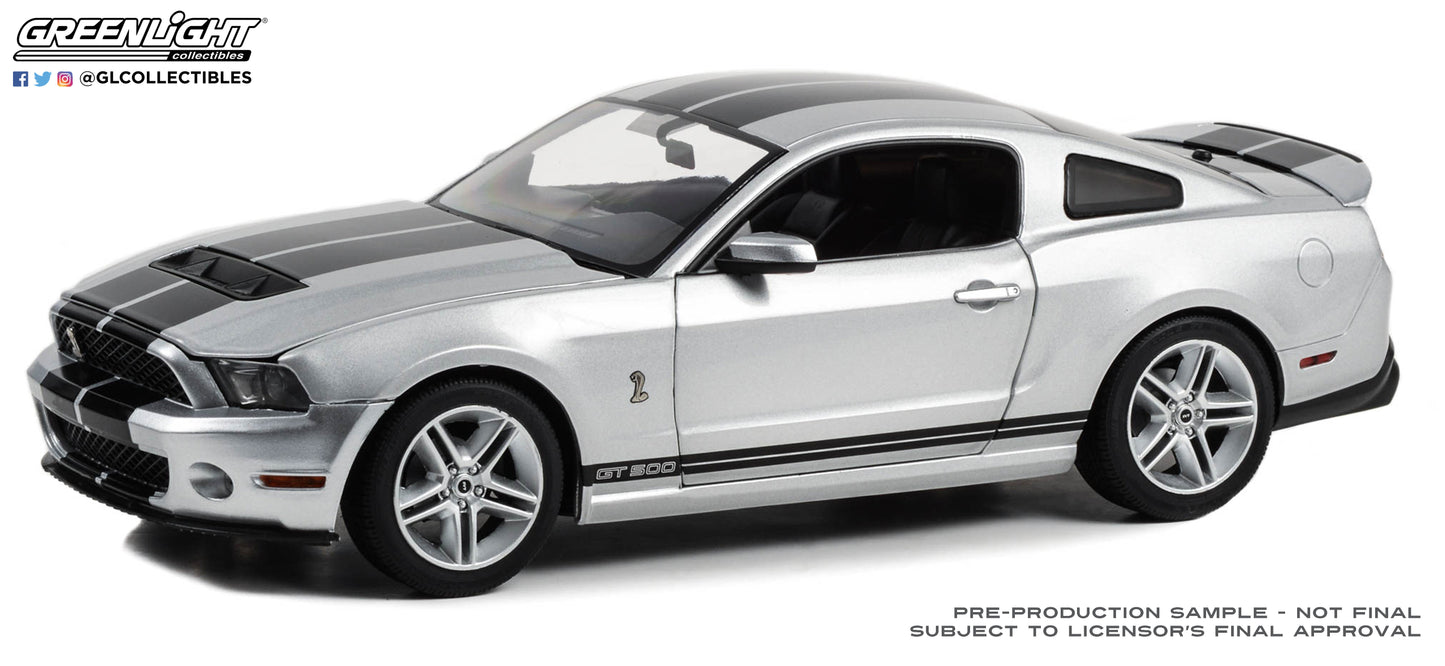 GreenLight 1:18 2011 Ford Shelby GT500 - Ingot Silver with Black Stripes 13673