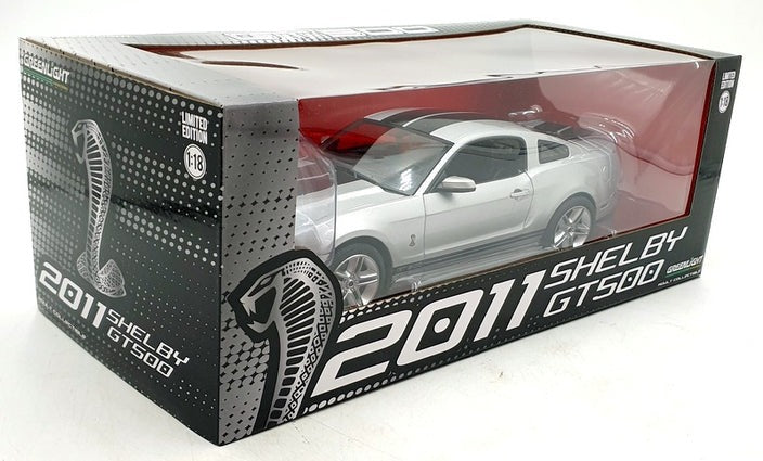 GreenLight 1:18 2011 Ford Shelby GT500 - Ingot Silver with Black Stripes 13673