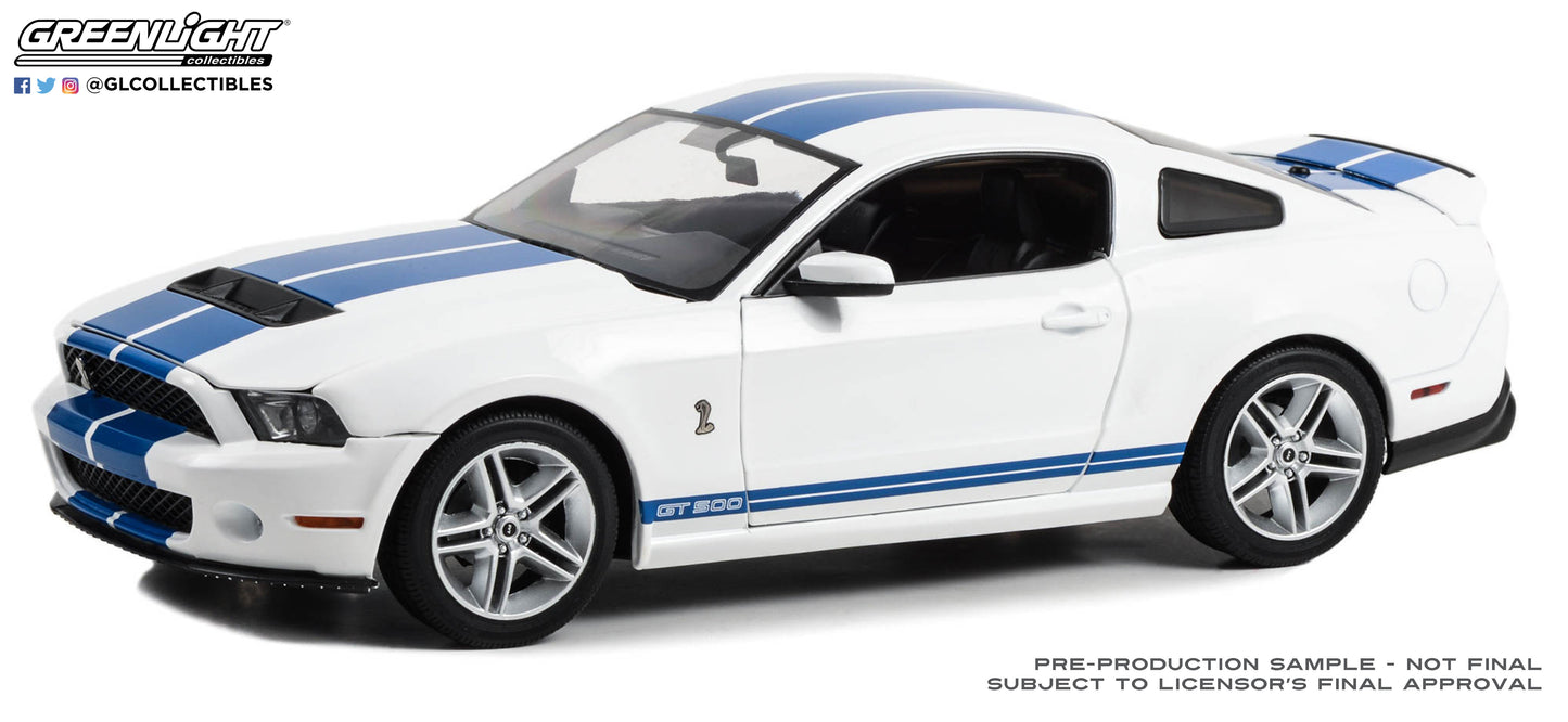 GreenLight 1:18 2011 Ford Shelby GT500 - Performance White with Grabber Blue Stripes 13674