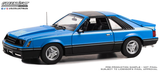 GreenLight 1:18 1981 Ford Mustang Cobra T-Top - Medium Blue with Light Blue Cobra Hood Graphics and Stripe Treatment 13679