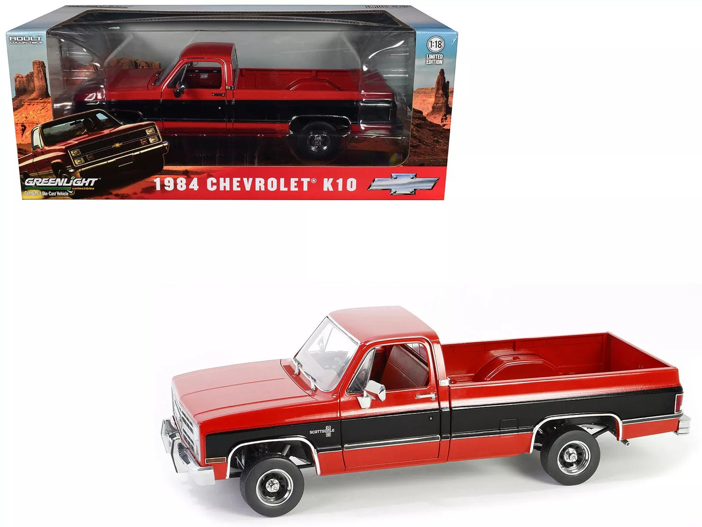 GreenLight 1:18 1984 Chevrolet K10 Scottsdale - Apple Red & Midnight Black 13686