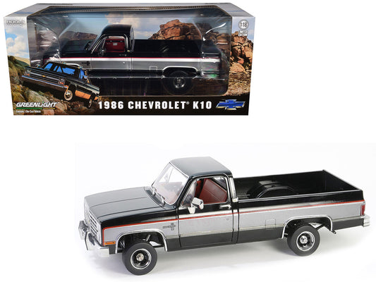 GreenLight 1:18 1986 Chevrolet K10 Silverado - Midnight Black & Steel Gray Metallic 13687