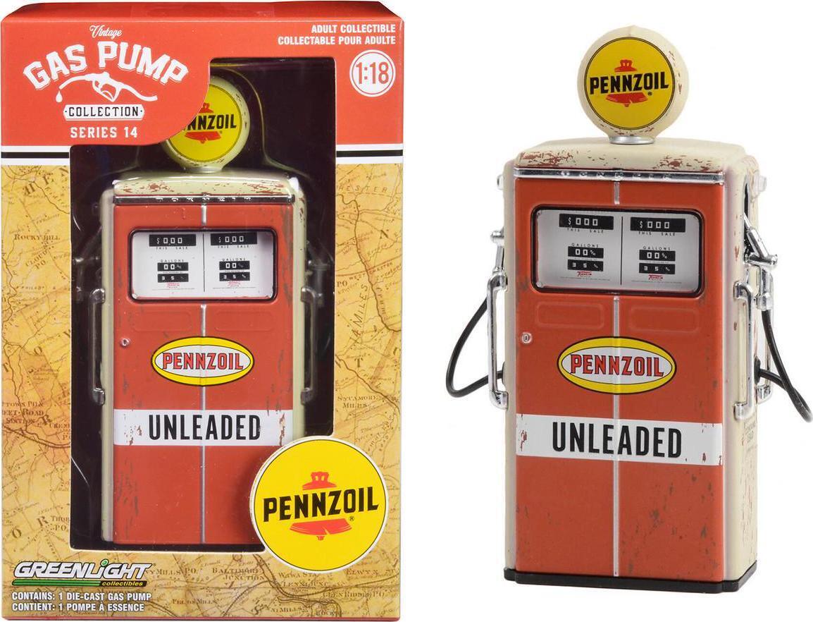 GreenLight 1:18 Vintage Gas Pumps Series 14 - 1954 Tokheim 350 Twin Gas Pump Pennzoil Unleaded (Weathered) 14140-C