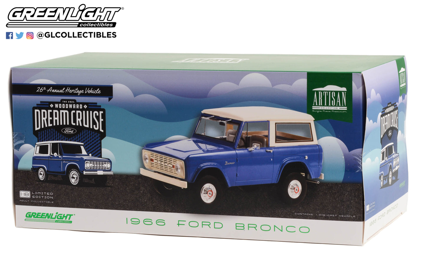 GreenLight 1:18 Artisan Collection - 1966 Ford Bronco - 26th Annual Woodward Dream Cruise Featured Heritage Vehicle 19134