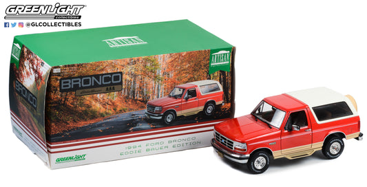 GreenLight 1:18 Artisan Collection - 1994 Ford Bronco - Eddie Bauer Edition - Electric Red Metallic and Tucson Bronze 19135