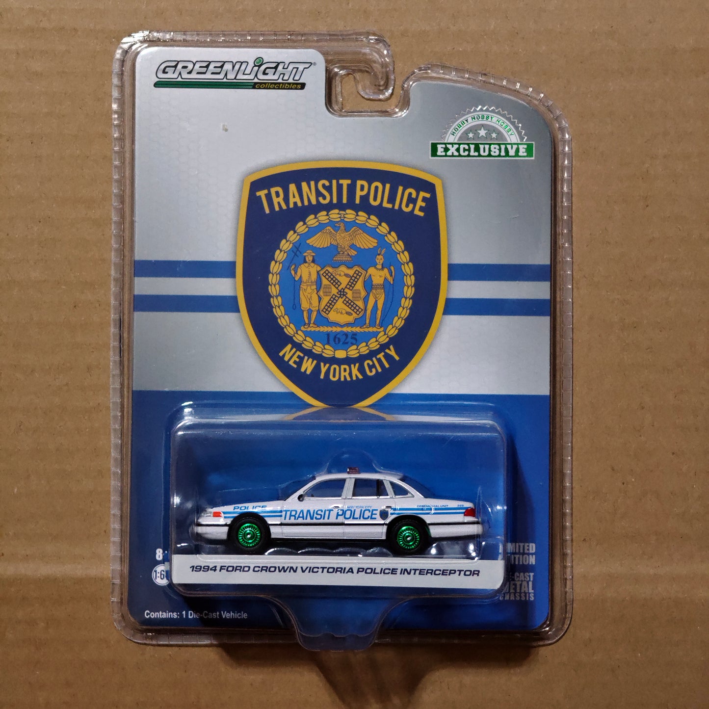 GreenLight Green Machine 1:64 1994 Ford Crown Victoria Police Interceptor - New York City Transit Police Ceremonial Unit 30160