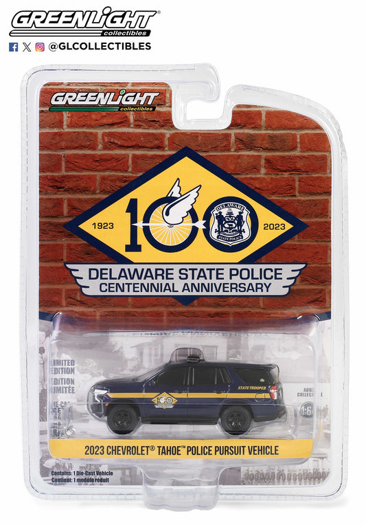 GreenLight 1:64 Anniversary Collection Series 16 - 2023 Chevrolet Tahoe Police Pursuit Vehicle (PPV) - Delaware State Police Centennial Anniversary 28140-F