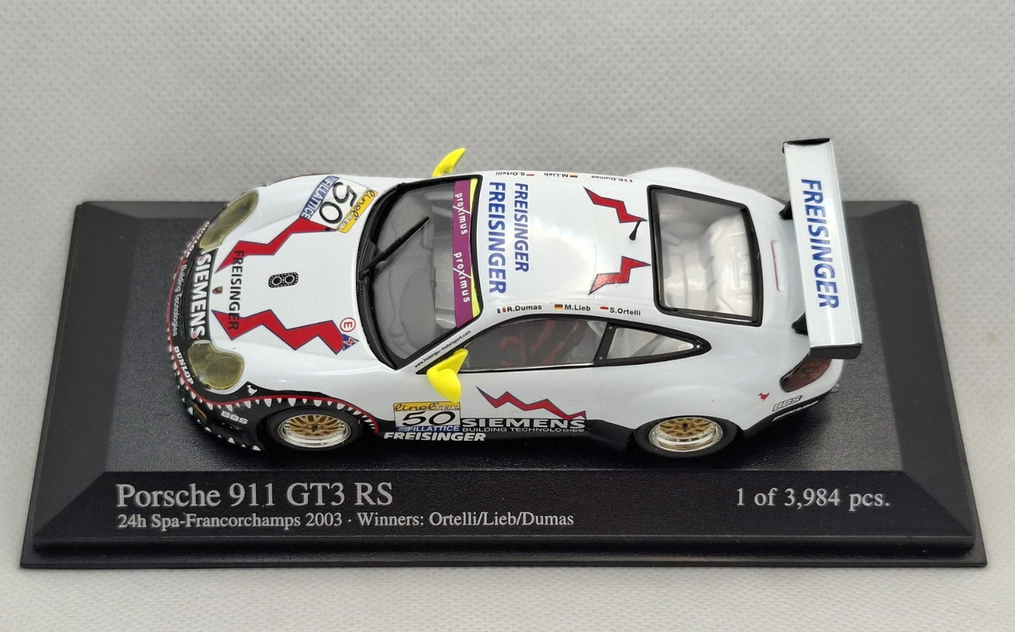 Minichamps 1:43 Porsche 911 GT3 RS – Ortelli/Lieb/Dumas – Winner– Freisinger Motorsport #50 24H SPA 2003 400036950