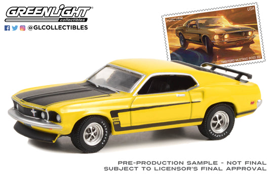 GreenLight 1:64 1969 Ford Mustang Boss 302 - United States Postal Service (USPS): 2022 Pony Car Stamp Collection by Artist Tom Fritz 30373