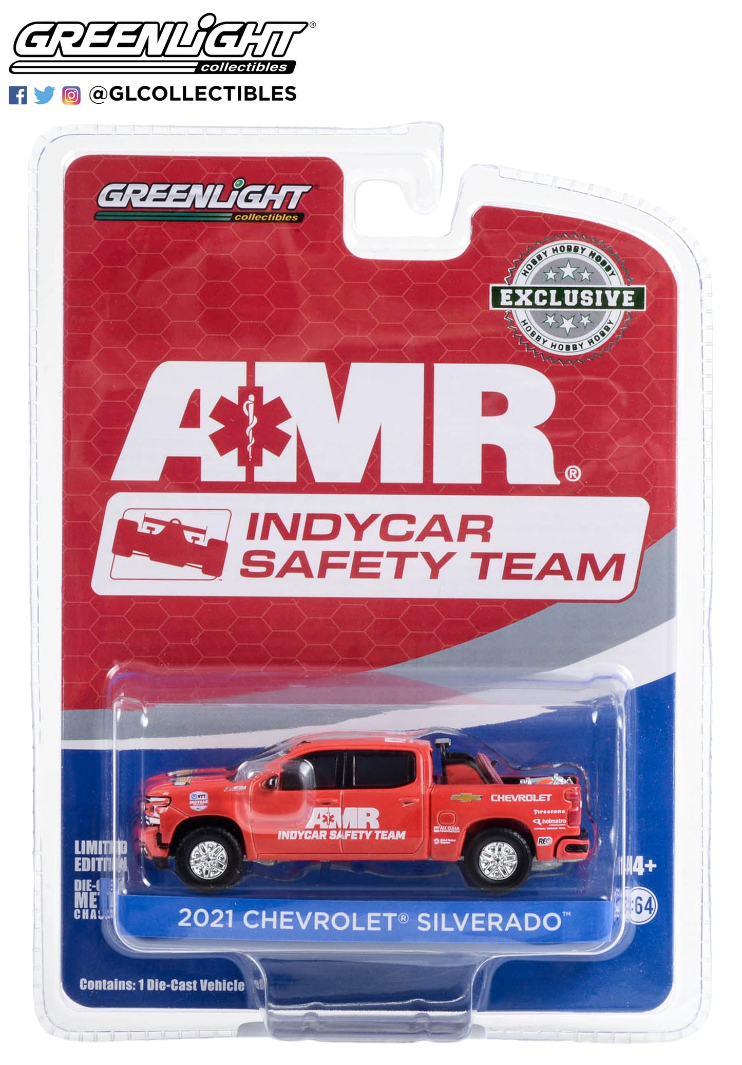 GreenLight 1:64 2021 Chevrolet Silverado - 2021 NTT IndyCar Series AMR IndyCar Safety Team in Red with Safety Equipment in Truck Bed 30404