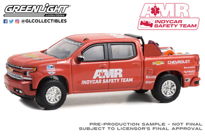 GreenLight 1:64 2021 Chevrolet Silverado - 2021 NTT IndyCar Series AMR IndyCar Safety Team in Red with Safety Equipment in Truck Bed 30404