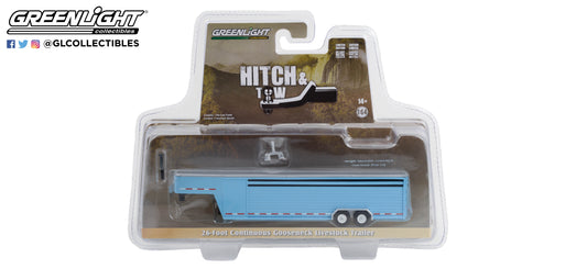 GreenLight 1:64 Hitch & Tow Trailers - 26-Foot Continuous Gooseneck Livestock Trailer - Light Blue 30422