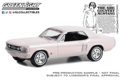 GreenLight 1:64 1967 Ford Mustang Coupe - She Country Special - Bill Goodro Ford, Denver, Colorado - Bermuda Sand (Hobby Exclusive) 30427