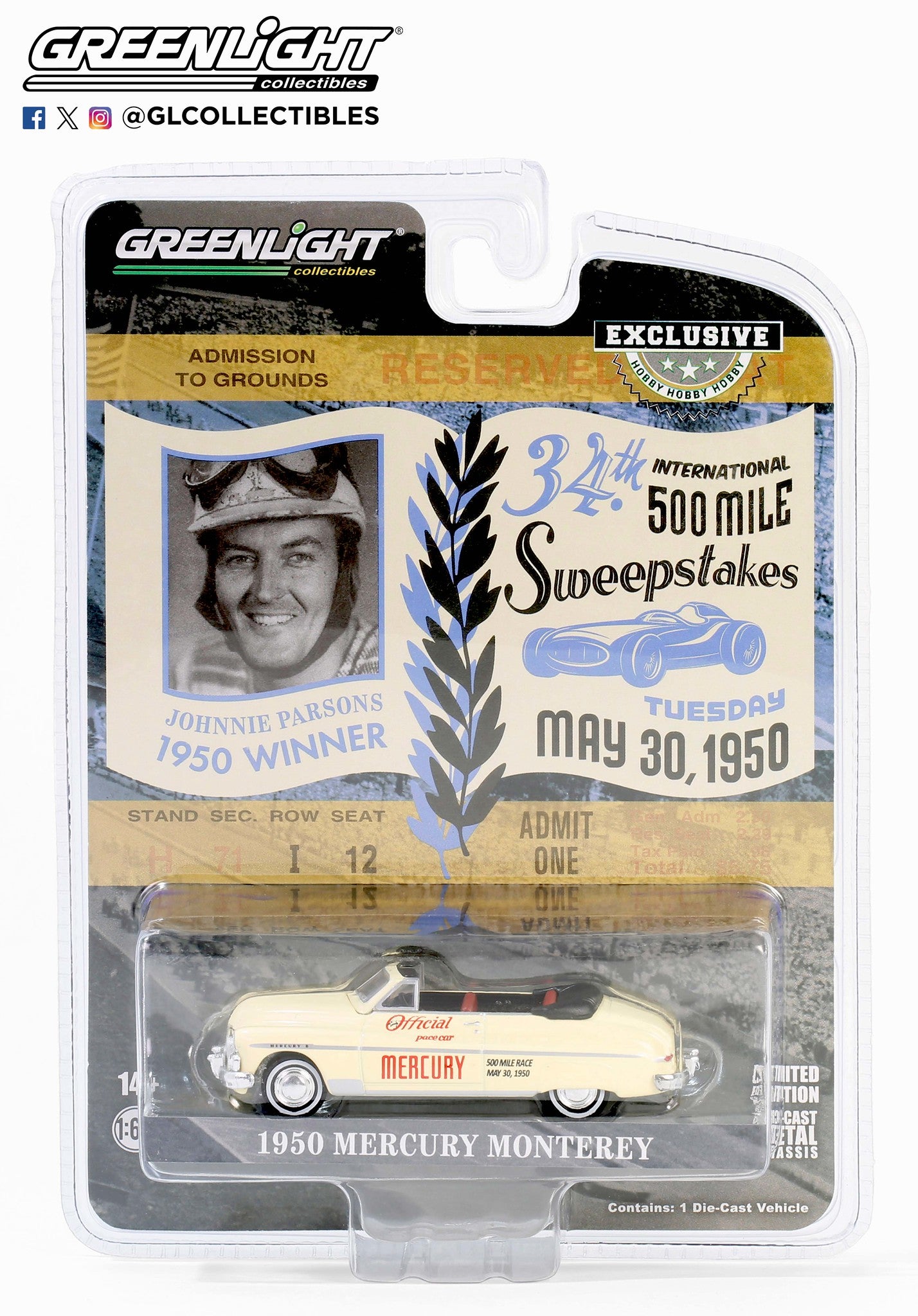 GreenLight 1:64 1950 Mercury Monterey Convertible Official Pace Car - 34th International 500 Mile Sweepstakes 30434