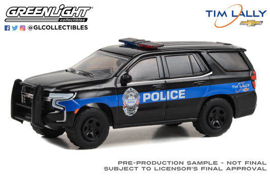 GreenLight 1:64 2022 Chevrolet Tahoe Police Pursuit Vehicle (PPV) - Tim Lally Chevrolet, Warrensville Heights, Ohio 30443