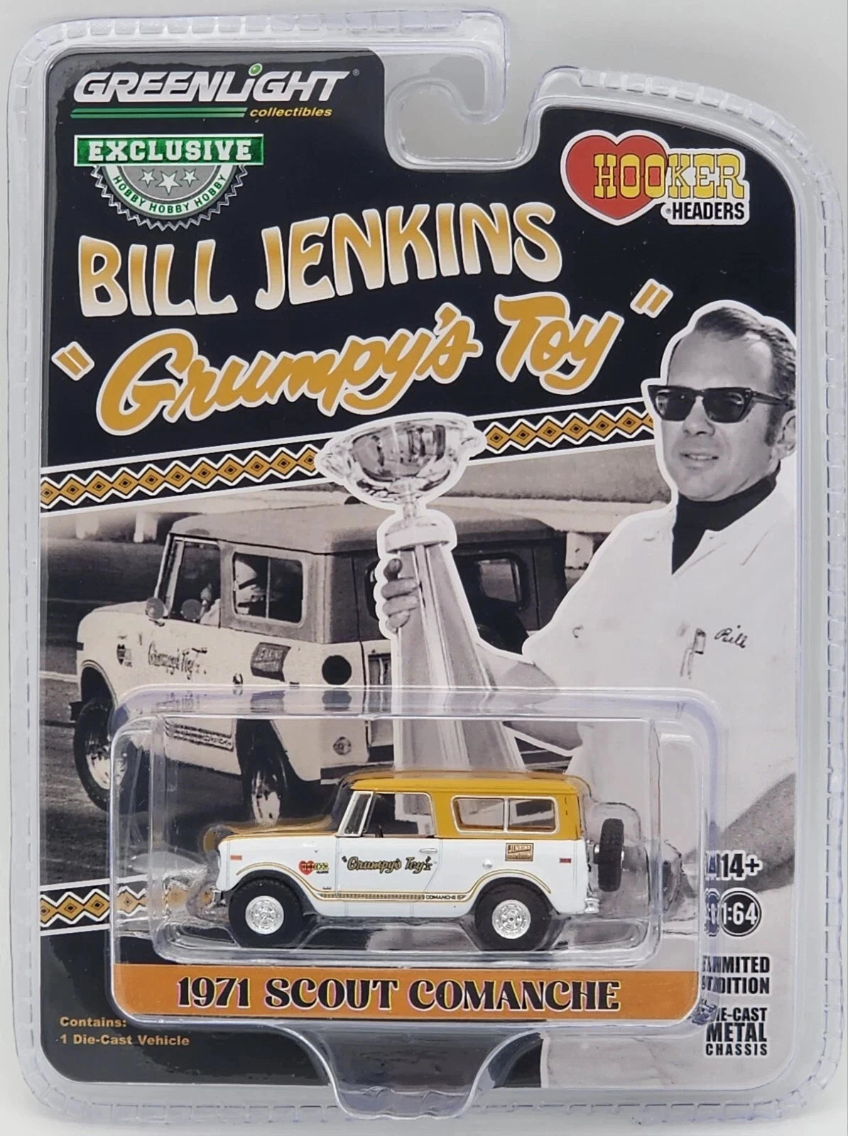 GreenLight 1:64 1971 Scout Comanche - Bill Jenkins Grumpy s Toy Hooker Headers, Jenkins Competition 30465