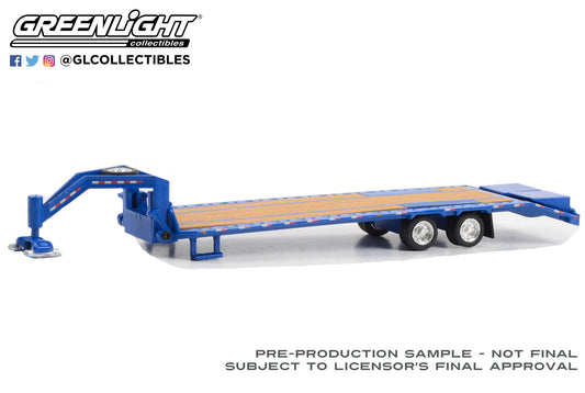 GreenLight 1:64 Gooseneck Trailer - Blue with Red and White Conspicuity Stripes 30466
