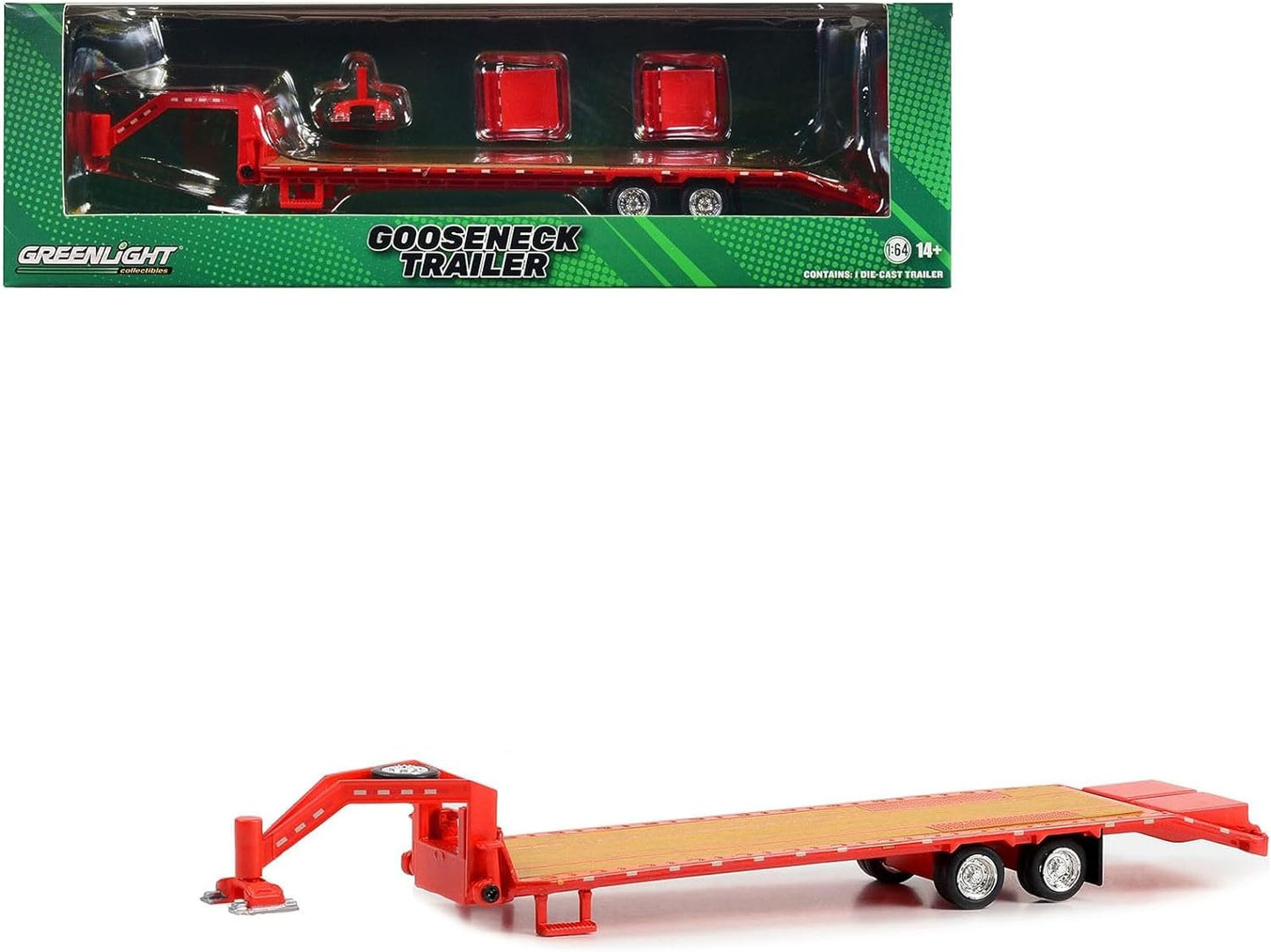 GreenLight 1:64 Gooseneck Trailer - Red with Red and White Conspicuity Stripes 30467
