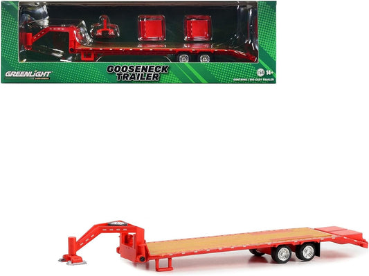 GreenLight 1:64 Gooseneck Trailer - Red with Red and White Conspicuity Stripes 30467