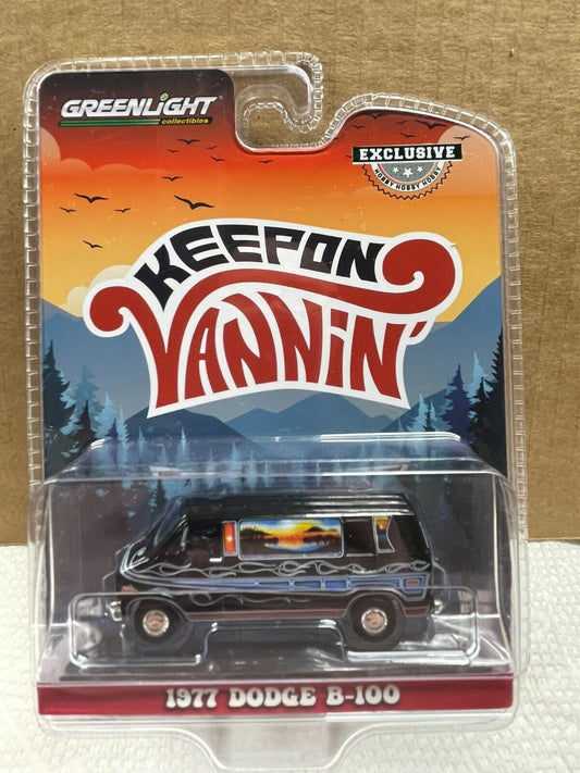 GreenLight 1:64 Vannin - 1977 Dodge B-100 Custom Van - Mountain Sunrise Decoration 30475