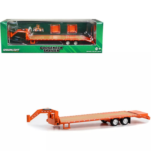 GreenLight 1:64 Gooseneck Trailer - Orange with Red and White Conspicuity Stripes 30486