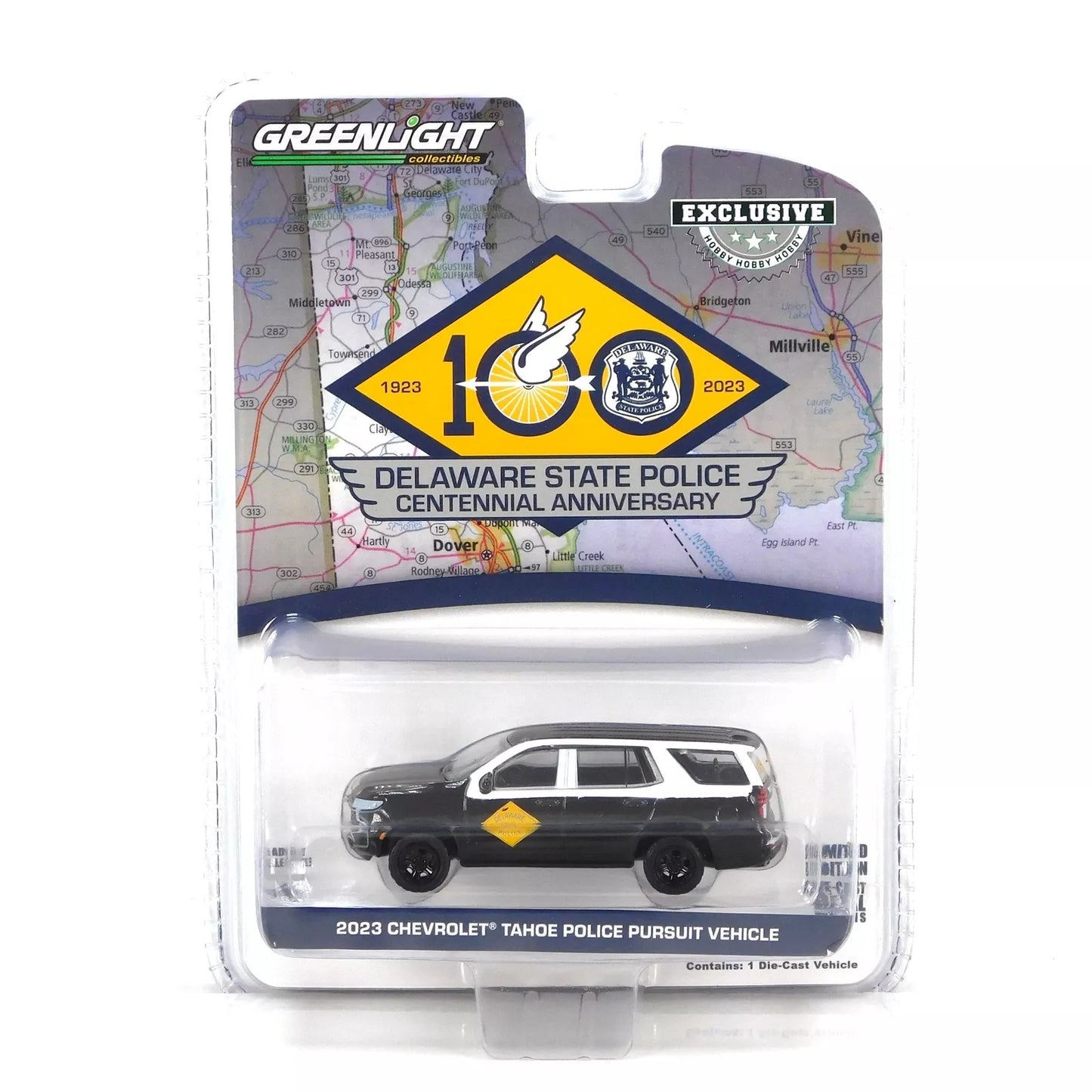 GreenLight 1:64 2023 Chevrolet Tahoe Police Pursuit Vehicle – Delaware State Police – Centennial Anniversary (Hobby Exclusive) 30487