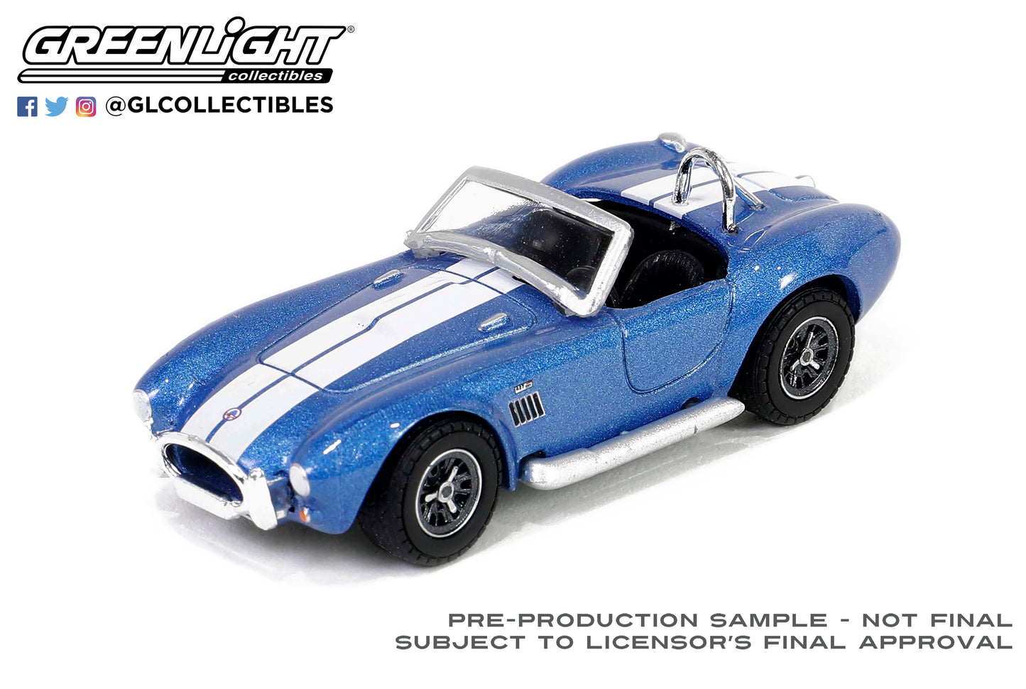 GreenLight 1:64 1965 Ford Shelby Cobra 427 S/C - Carroll Shelby Centennial - Guardsman Blue w/ White Stripes (Hobby Exclusive) 30498