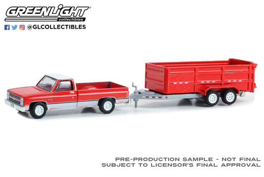 GreenLight 1:64 Hitch & Tow Series 28 - 1983 Chevrolet Scottsdale K20 with Double-Axle Dump Trailer (Weathered) 32280-C