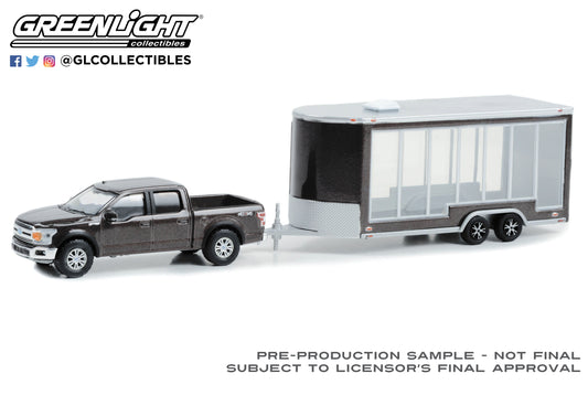 GreenLight 1:64 Hitch & Tow Series 28 - 2020 Ford F-150 Lariat 4x4 in Stone Gray with Glass Display Trailer 32280-D