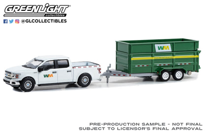 GreenLight 1:64 Hitch & Tow Series 29 - 2018 Ford F-150 SuperCrew - Waste Management with Double-Axle Dump Trailer 32290-C