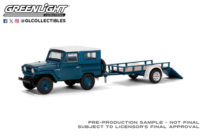 GreenLight 1:64 Hitch & Tow Series 31 - 1961 Nissan Patrol Hard Top with Utility Trailer – Blue & White 32310-A