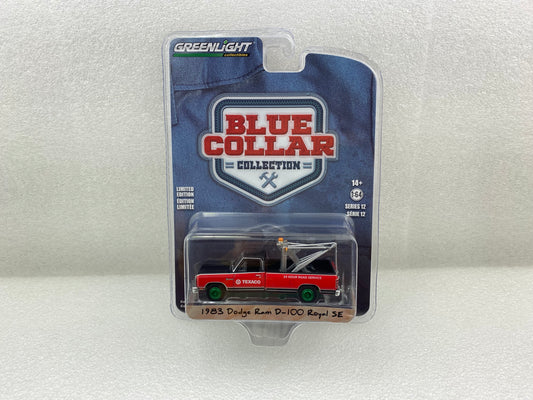 GreenLight Green Machine 1:64 Blue Collar Collection Series 12 - 1983 Dodge Ram D-100 Royal SE with Drop-In Tow Hook - Texaco 35260-C