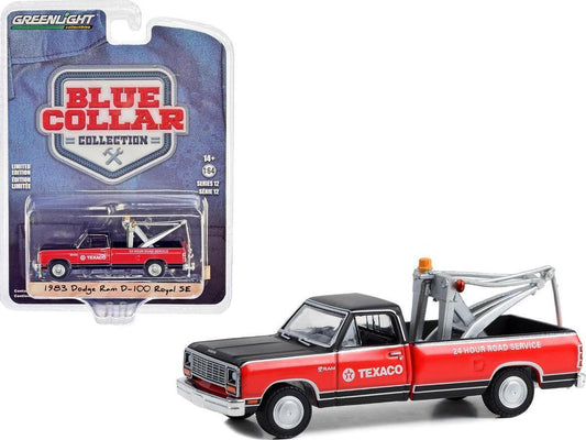 GreenLight 1:64 Blue Collar Collection Series 12 - 1983 Dodge Ram D-100 Royal SE with Drop-In Tow Hook - Texaco 35260-C