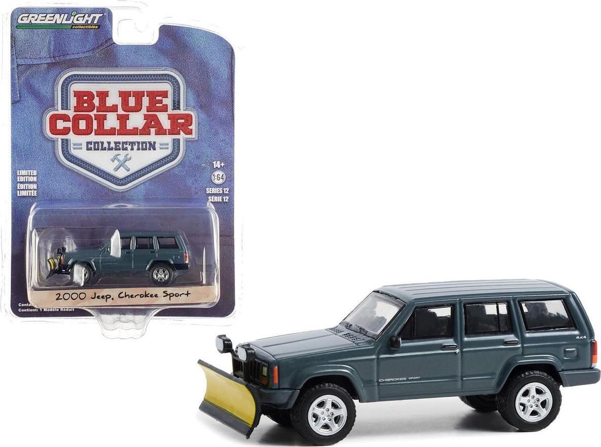 GreenLight 1:64 Blue Collar Collection Series 12 - 2000 Jeep Cherokee Sport with Snow Plow 35260-E