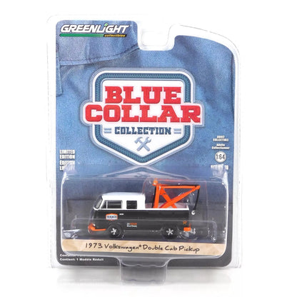 GreenLight 1:64 Blue Collar Collection Series 13 - 1973 Volkswagen Double Cab Pickup with Drop-In tow hook – Texaco 24 Hour Road Service 35280-B