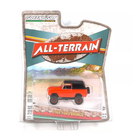 GreenLight 1:64 All-Terrain Series 16 - 1969 Ford Bronco Lifted with Soft Top - Poppy Red 35290-B