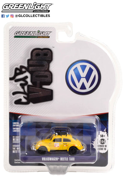 GreenLight 1:64 Club Vee-Dub Series 16 - Classic Volkswagen Beetle Taxi - Lima, Peru - Yellow with Roof Rack 36070-F