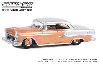 GreenLight 1:64 Barrett-Jackson Scottsdale Edition Series 12 - 1955 Chevrolet Bel Air Custom Coupe (Lot #1275.1) - Rose Gold and Silver 37290-A