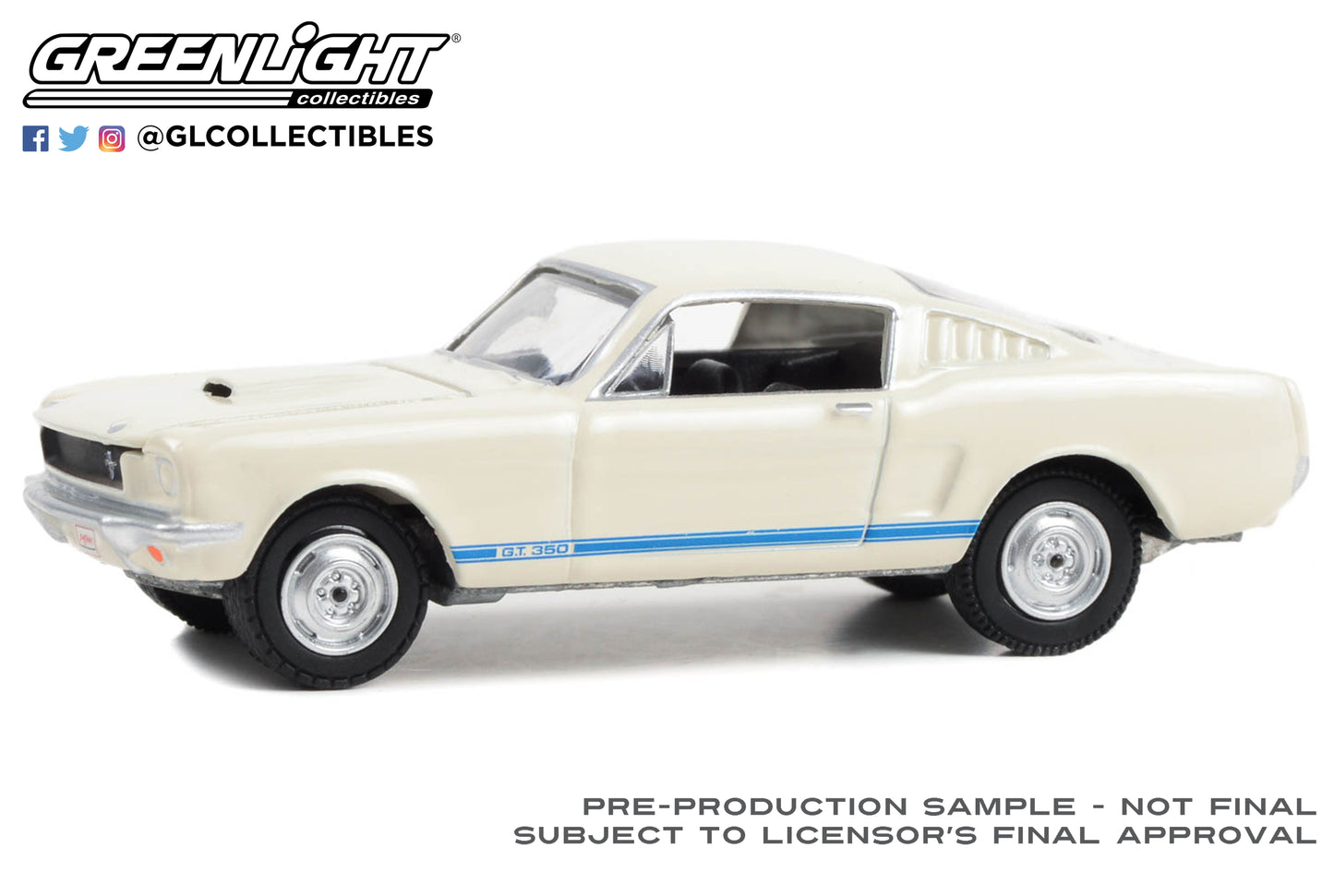 GreenLight 1:64 Barrett-Jackson Series 12 - 1965 Ford Shelby GT350 (Lot #1381) - White with Blue Stripes and Black Interior 37290-C