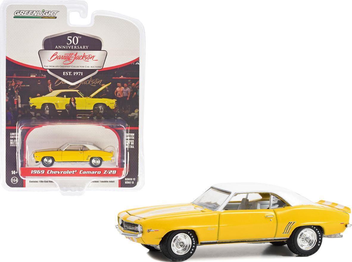 GreenLight 1:64 Barrett-Jackson Series 12 - 1969 Chevrolet Camaro Z/28 (Lot #1043) - Daytona Yellow with White Interior 37290-D